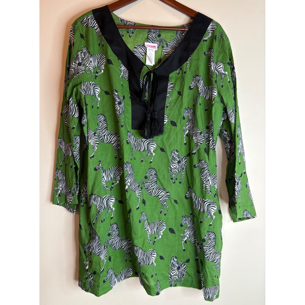 Kate Spade New York Green‎ Zebra Print Tunic Swim Cover Up Cotton Tassel L
